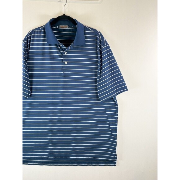 Peter Millar Men Polo Shirt Blue Stripe Performance Short Sleeve Golf Stretch XL - Picture 5 of 7